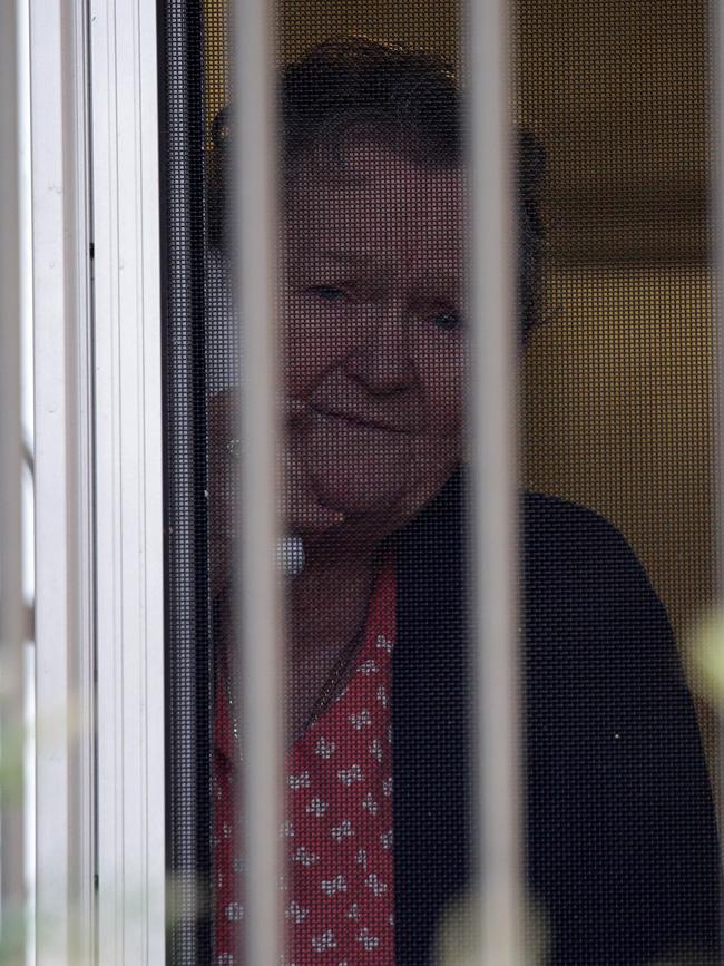 Eighty-one year old resident Jan Doble pictured talking to her son. Picture: Christian Gilles