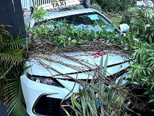 A taxi that crashed through three front gardens in Bayview Cl, Bayview, on March 10, 2024, after a driver, who blew 0.169, lost control of the vehicle after drinking with friends.