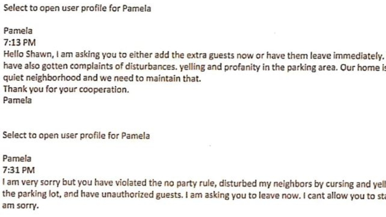 On the day of his check-in, Mackey received messages from Fohler claiming that she had received complaints about yelling and cursing, and ordering him to leave. Picture: Mississippi District Court