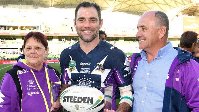 Cameron Smith has had great support from his parents Sonia and Wayne throughout his record-breaking NRL career. Picture: AAP