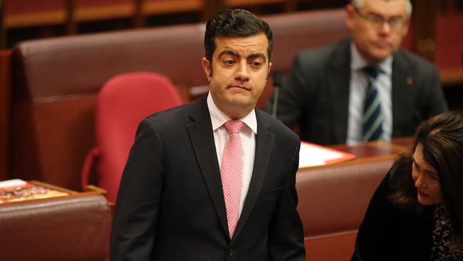 Labor senator Sam Dastyari in the Senate today after it was revealed he would resign his key positions due to mounting pressure over China links. Picture: Gary Ramage