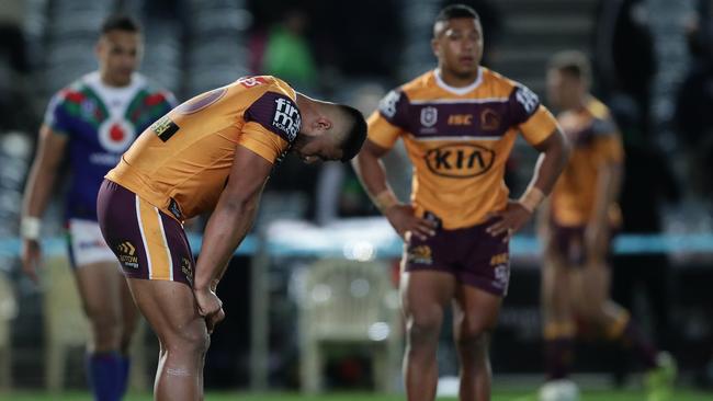 The Broncos’ horror season continued against the Warriors. Picture: Getty Images