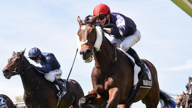 Twilight Payment winning last year’s Melbourne Cup. Picture: Racing Photos via Getty Images