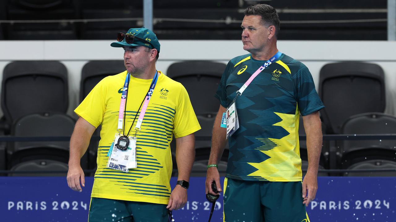 Australian swim Coach Michael Palfrey with Head Coach Rohan Taylor. Pics Adam Head