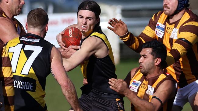 Lachlan Giles in action for Lancefield. Picture: Hamish Blair