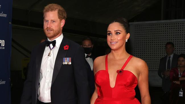 Prince Harry, Duke of Sussex and Meghan, Duchess of Sussex attend the 2021 Salute To Freedom Gala at Intrepid Sea-Air-Space Museum. Picture: Getty