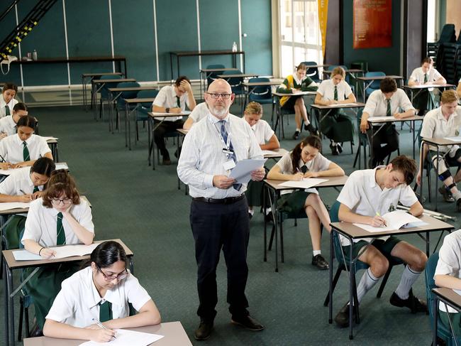 Year 12 students are sitting the ATAR test for the first time this year in Qld. TAS Director of innovation, teaching and learning Tim Manea over seeing the first ATAR test. Picture: Stewart McLean