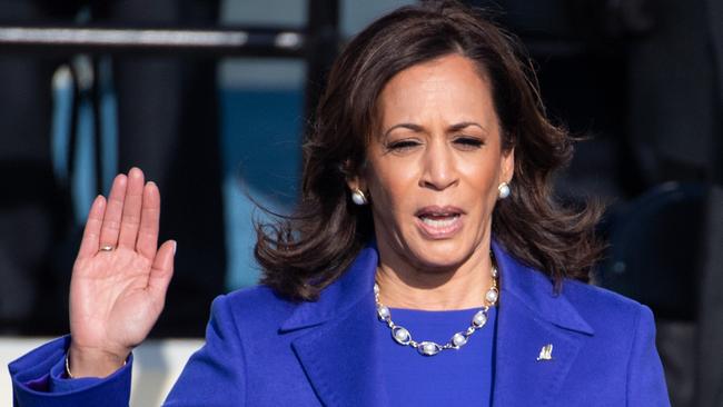 US Vice President-elect Kamala Harris is sworn in as the 49th US Vice President by Supreme Court Justice Sonia Sotomayor on January 20, 2021.