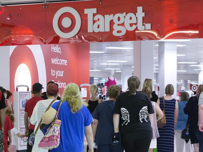 Boxing day sales morning at Westfield and Market Square, Geelong. Small crowd of shoppers  that had been waiting for Target to open at 8am enter the store. Picture: Sarah Matray