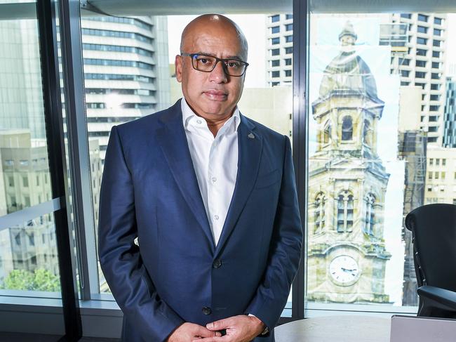 Sanjeev Gupta poses in his city office on the 10th floor of the EY  building in Adelaide Tuesday,October,22,2024.Picture Mark Brake