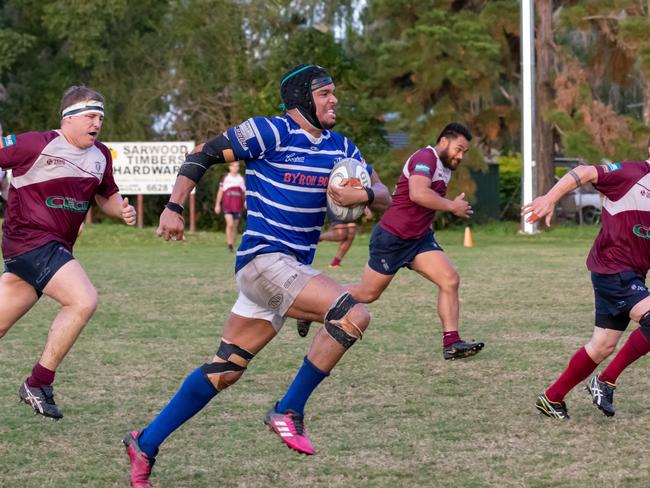 No 8 Courtney Raymond was one of Byron Bay's overseas recruits last season in FNC rugby. They've lost players this year due to the coronavirus pandemic. Photo Ursula Bentley@CapturedAus