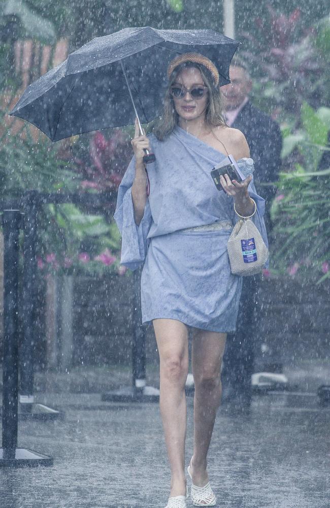 Heavy showers hit as Lili Peak walked through the Magic Millions Race Day at Aquis Park, Gold Coast. Picture: Glenn Campbell