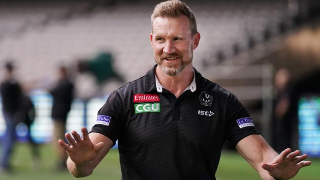 Magpies head coach Nathan Buckley says the season should be called off if players have to be in a hub for 20 weeks Picture: AAP