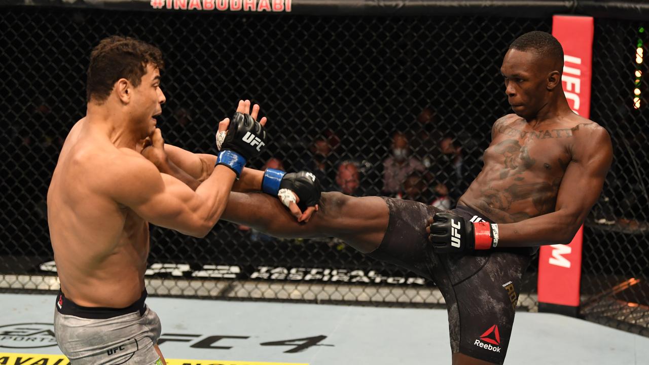 Israel Adesanya of Nigeria in action against Paulo Costa of Brazil. Picture: Josh Hedges/Zuffa LLC