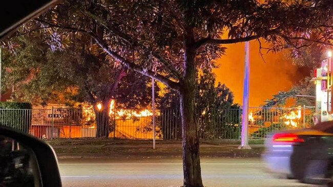 The fire at the Windaroo Shopping Centre. Picture: Nik Drake