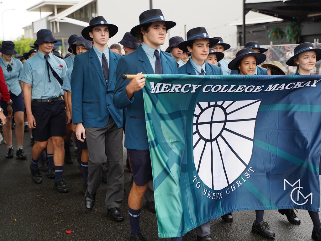 Mercy College students at the Mackay Anzac Day Main Service, 2021. Picture: Heidi Petith