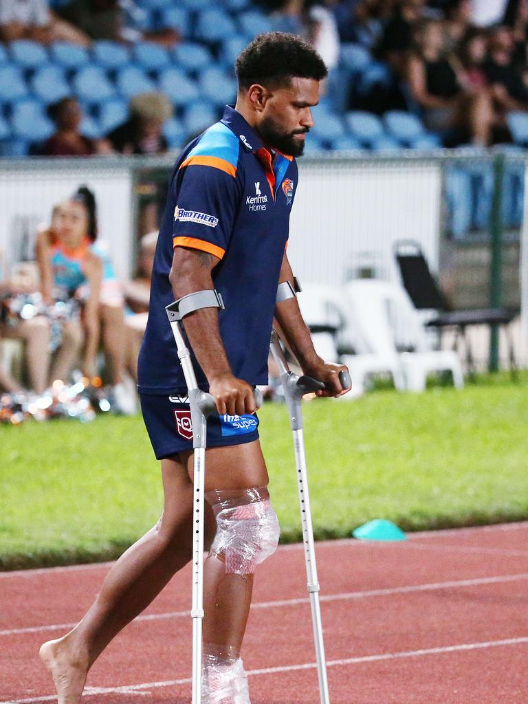 Pride co captain Jayden Hodges suffered injuries in the QRL ISC rugby league match between the Northern Pride and the Wynnum Manly Seagulls, held at Barlow Park. Picture: Brendan Radke