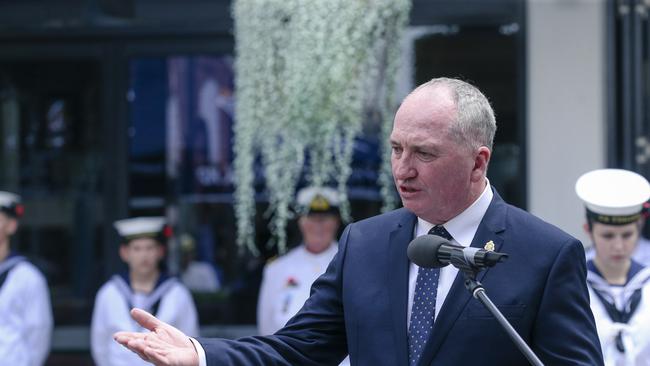 Opposition spokesman for Veterans Affairs Barnaby Joyce at the midday memorial service at Surfers Paradise Memorial. Picture: Glenn Campbell