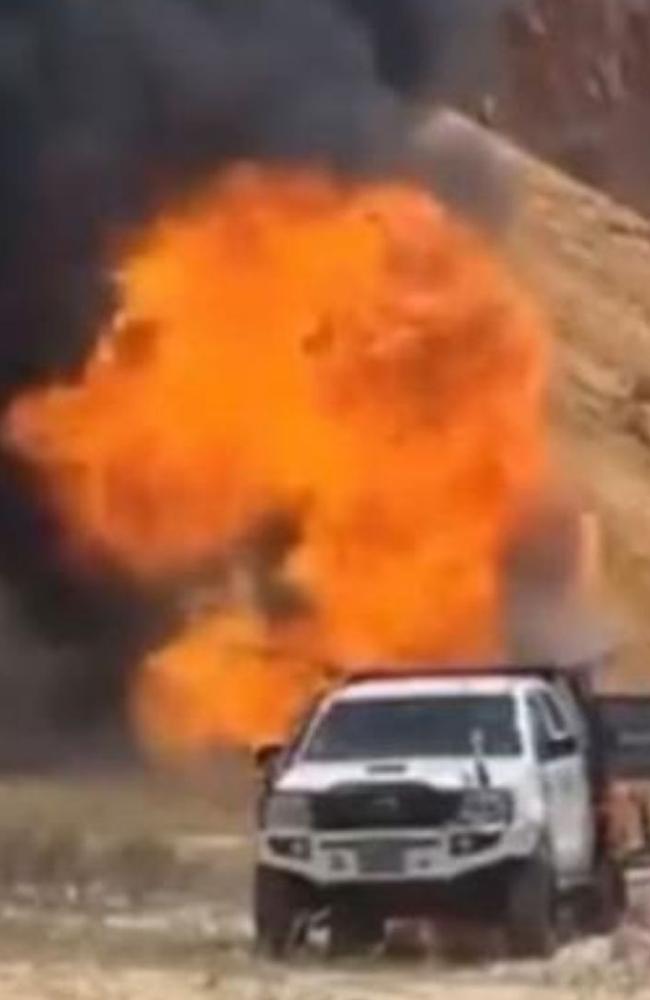 A man said he was "happy to be alive" after a "stupid" mistake caused his ute to catch fire at Rainbow Beach.