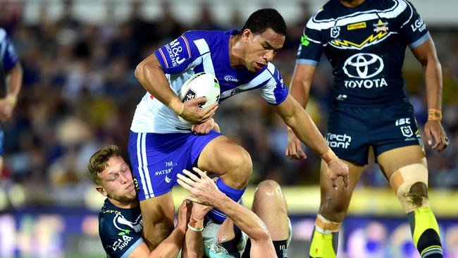 Dallin Watene-Zelezniak tries to get through the Cowboys defence. Picture: Alix Sweeney