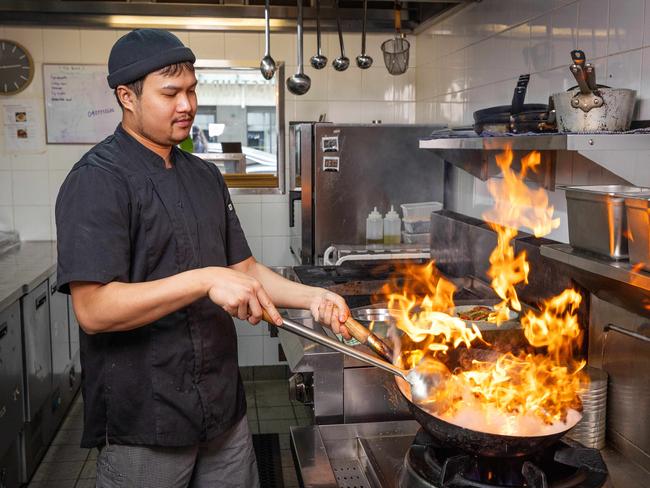 Vivid Hawthorn executive chef Nobphadon Kaewkarn — aka Chef Bird — loves cooking with gas. Picture: Mark Stewart