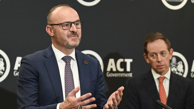 Chief Minister of the Australian Capital Territory Andrew Barr with Attorney-General Shane Rattenbury (right). Picture: NCA NewsWire / Martin Ollman