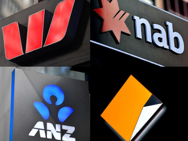 A composite image of signage of Australia's 'big four' banks ANZ, Westpac, the Commonwealth Bank (CBA) and the National Australia Bank (NAB) signage in Sydney, Saturday, May 5, 2018. (AAP Image/Joel Carrett) NO ARCHIVING