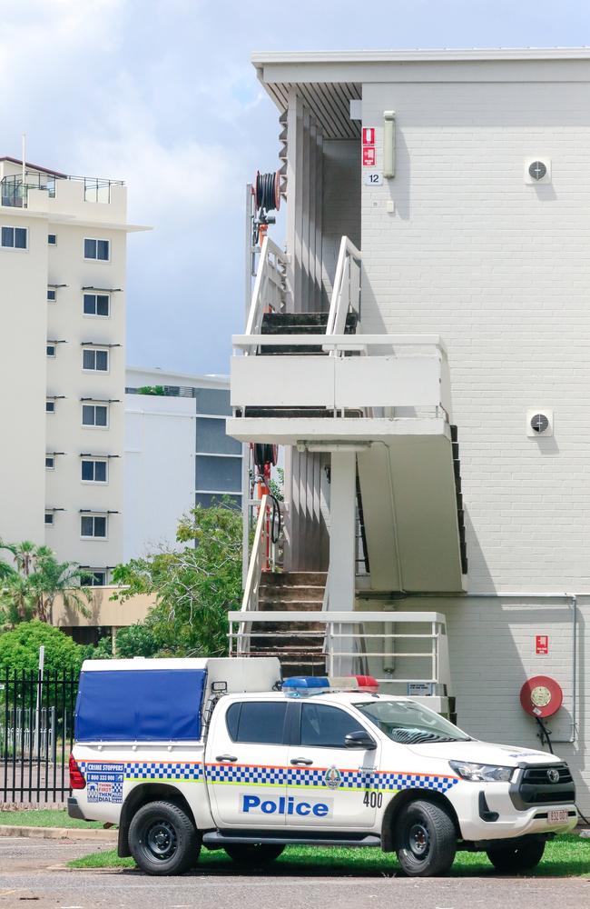 NT Police at the crime scene at Tomaris Court flats on Smith St, Friday, April 8, 2022. Picture: File