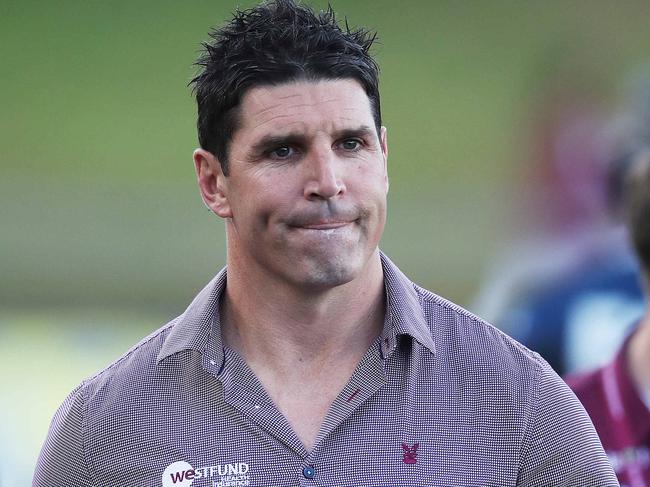 Manly coach Trent Barrett during NRL match Manly Sea Eagles v Canterbury Bulldogs at McGrath Foundation Stadium. Picture. Phil Hillyard