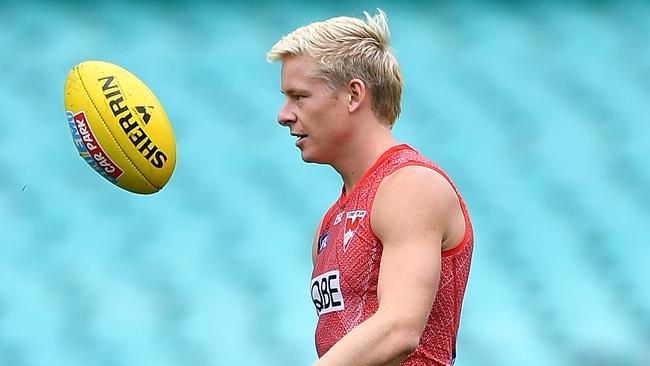 Isaac Heeney has been spending time forward due to an ankle injury. Picture: AAP Image/Joel Carrett. 