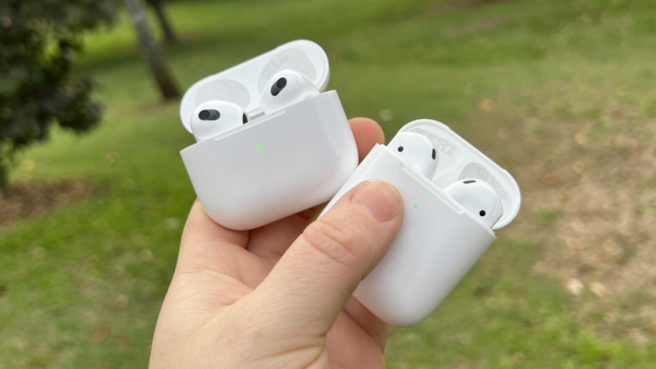 AirPods 2 and AirPods 3. The AirPods 3 have a slightly bigger case.
