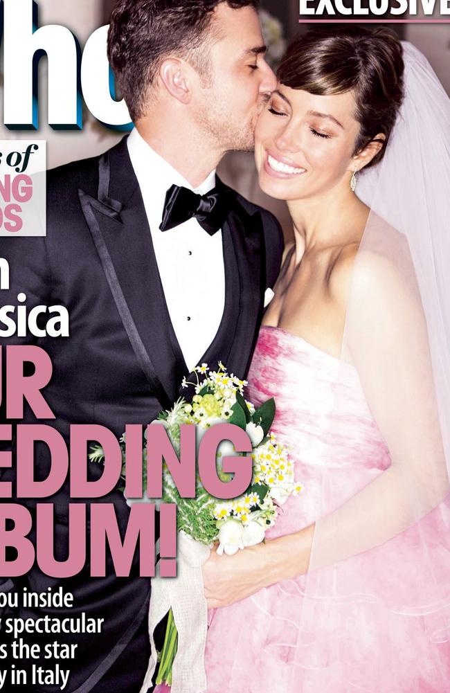 Jessica Biel’s pink wedding dress was iconic. Picture: Supplied.