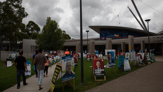 Voters filing in to the Blacktown Leisure Centre in Stanhope Gardens for the 2023 NSW election. Picture: Nathan Schmidt