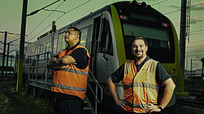 Train driver coach Chris Haag, right, and trainee Matau Hohaia. Pic: Justine Walpole