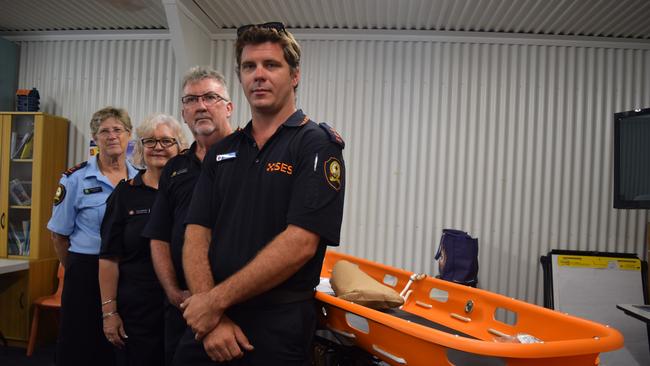 Christine Persello from Bowen SES, Proserpine SES group leader Sue Connors, Whitsunday SES local controller Mark Connors and Daniel Moss from Airlie Beach SES with new equipment donated through a partnership with Energy Queensland and Powerlink Queensland. Photo: Elyse Wurm