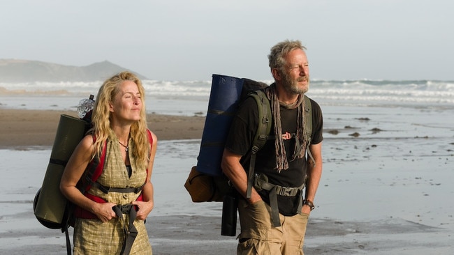 Gillian Anderson and Jason Isaacs in the film of The Salt Path. Photograph: FlixPix/Alamy