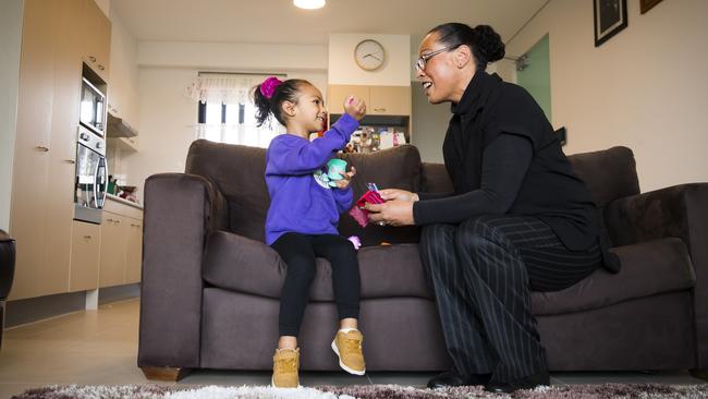 Alexandra Dauniika, pictured with her four-year-old granddaughter Ava-Marie Dauniika, has been moved into a new public housing property in Claymore. Picture: Dylan Robinson