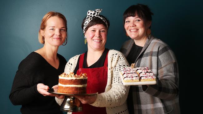 Lady Hester owners Erin and Loren Clarke with head chef Courtney Bell (middle) are set to open a cake shop in Battery Point. Picture: NIKKI DAVIS-JONES