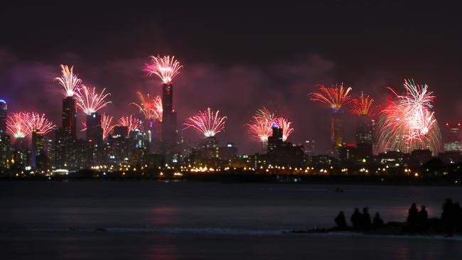 NYE Fireworks over Melbourne CBD. Picture: David Crosling.