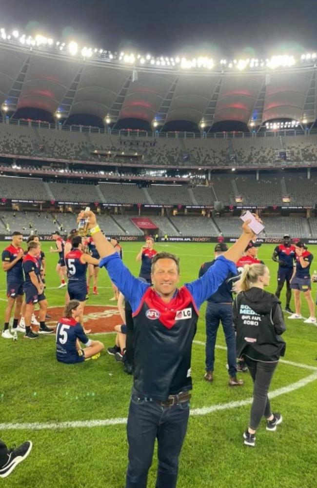 Hayden Burbank has paid the price for celebrating at Optus Stadium after the Demons won the AFL grand final. Picture: Supplied