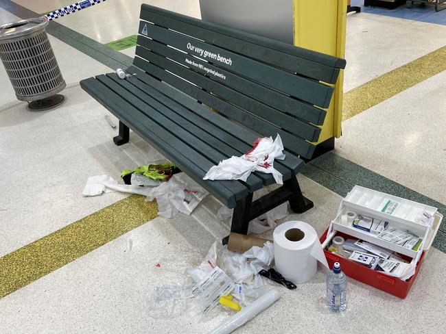 The crime scene in Vincent Shopping Centre after a stabbing took place on Thursday night. Picture: Leighton Smith