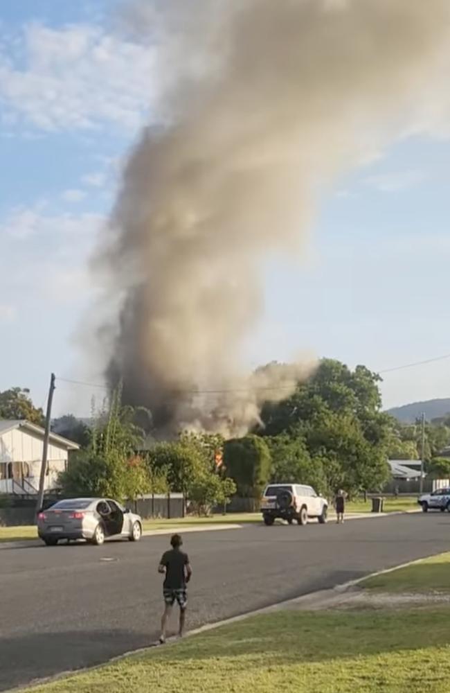 An old Queenslanders was fully engulfed by flames near the intersection of Steven and Watts Streets in Murgon. Photo: Deb Chafer