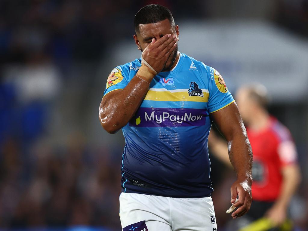 The Titans produced a spirited performance against the Warriors, bravely fighting on after Moeaki Fotuaika was sent-off. Picture: Getty Images.