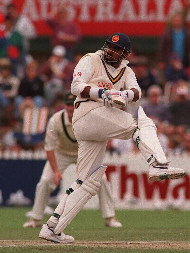 Asanka Gurusinha attacking Australian bowling at Adelaide Oval in 1996.