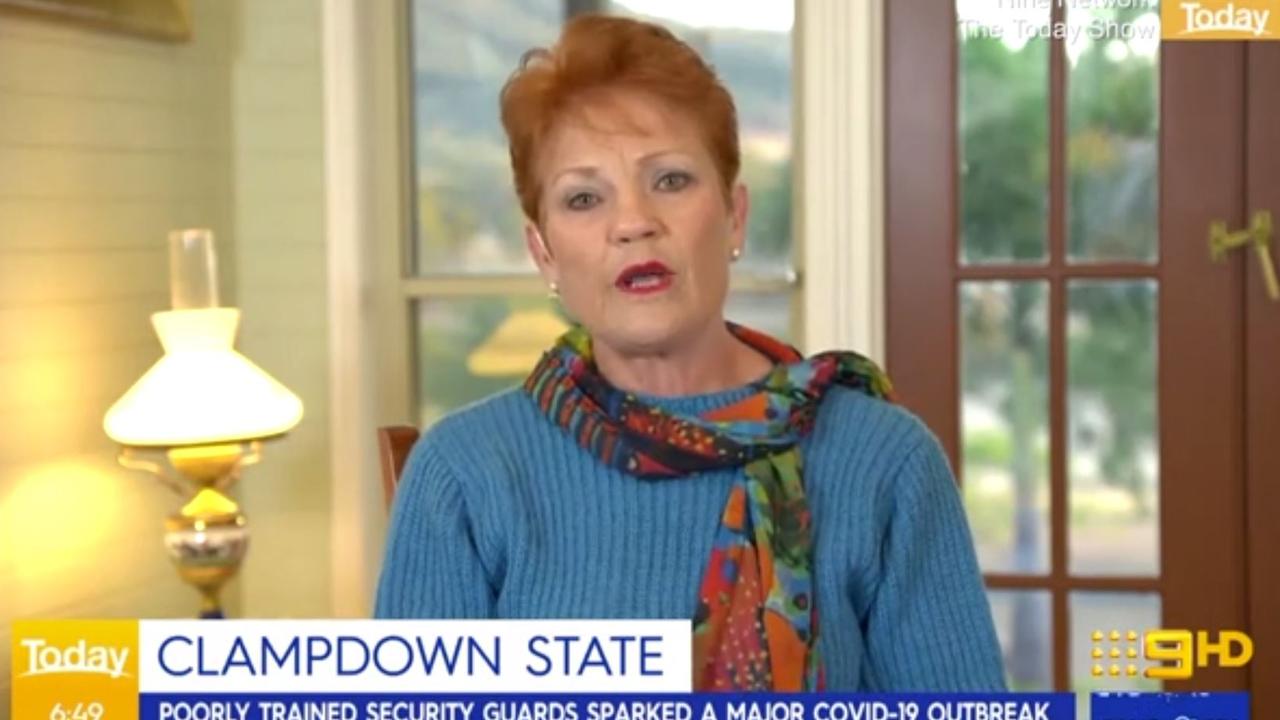 Pauline Hanson on Nine’s Today Show on Monday expressing controversial views which saw her axed by the network.