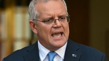 CANBERRA, AUSTRALIA - APRIL 10: Prime Minister Scott Morrison addresses the media at Parliament House on April 10, 2022 in Canberra, Australia. The Prime Minister visited Governor-General David Hurley to advise him of his plans to call the federal election on 21 May. (Photo by Martin Ollman/Getty Images)