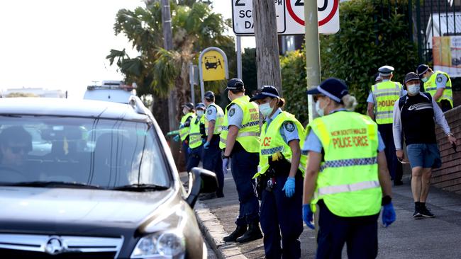 Sydney police do compliance tests on Coogee Bay Road in Coogee. Picture: NCA NewsWire / Damian Shaw