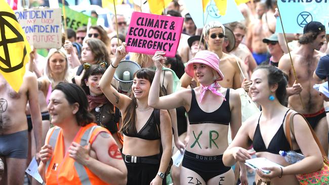 Activists at Saturday’s “nude” march. Picture: AAP Image/Julian Smith