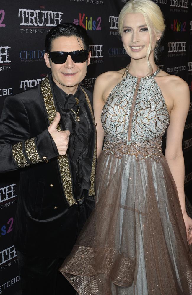 Corey Feldman and Courtney Anne Mitchell attend the Premiere of 'My Truth: The Rape Of Two Coreys'