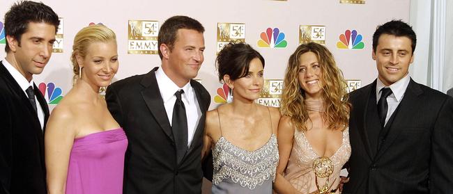 David Schwimmer, Lisa Kudrow, Matthew Perry, Courteney Cox, Jennifer Aniston and Matt LeBlanc will reunite in a special, The One Where They Got Back Together. Picture: Lee Celano/AFP